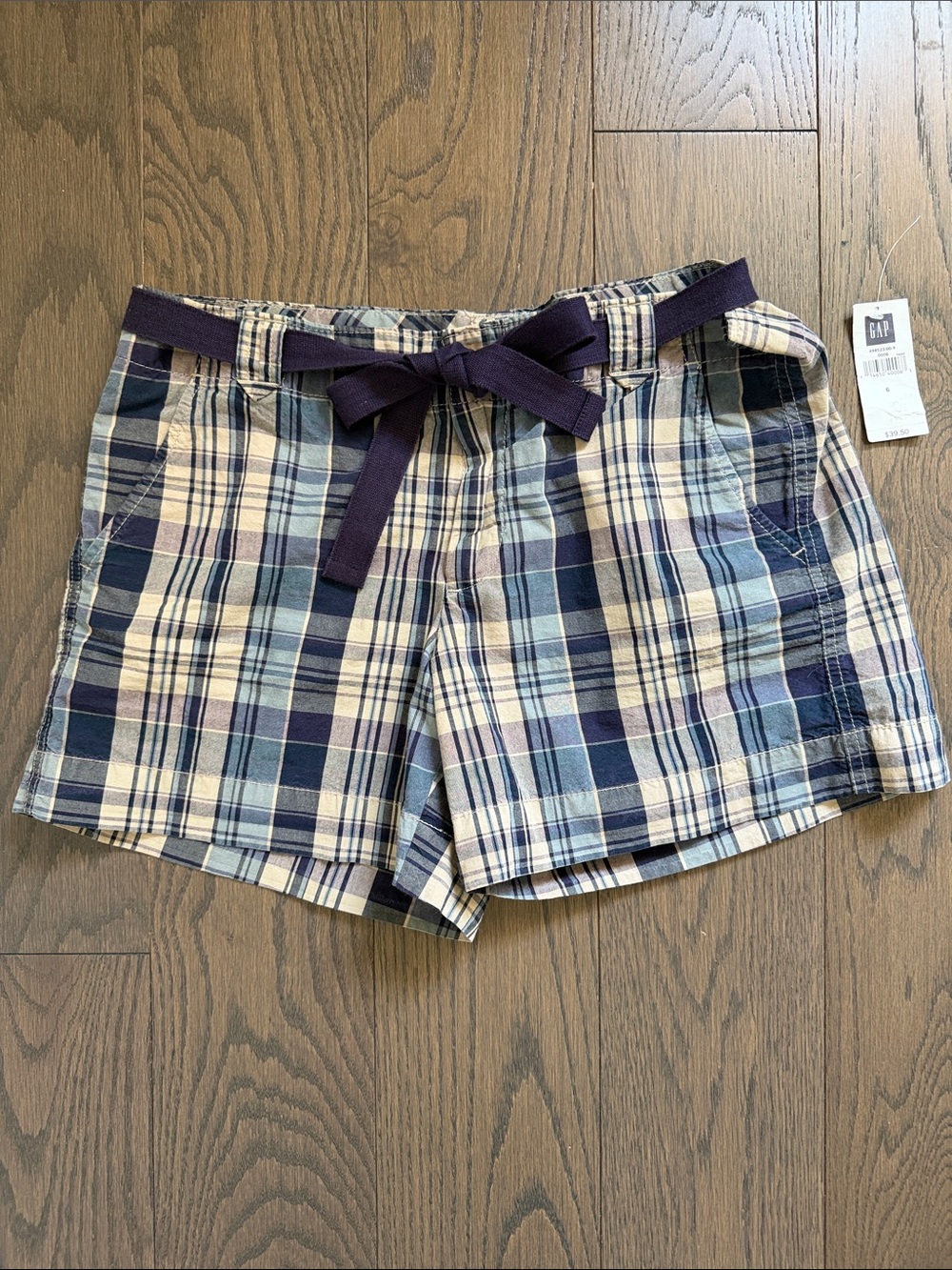 GAP Plaid Tie-Waist Women’s Shorts - Navy, Purple & Cream - Picture 3 of 6